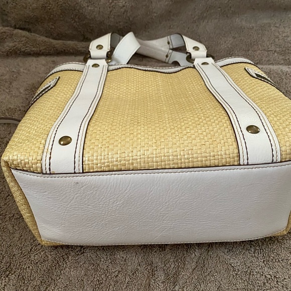 Coach Legacy White Leather Natural Tan Brown Woven Straw Rattan Raffia Handbag - Picture 16 of 16